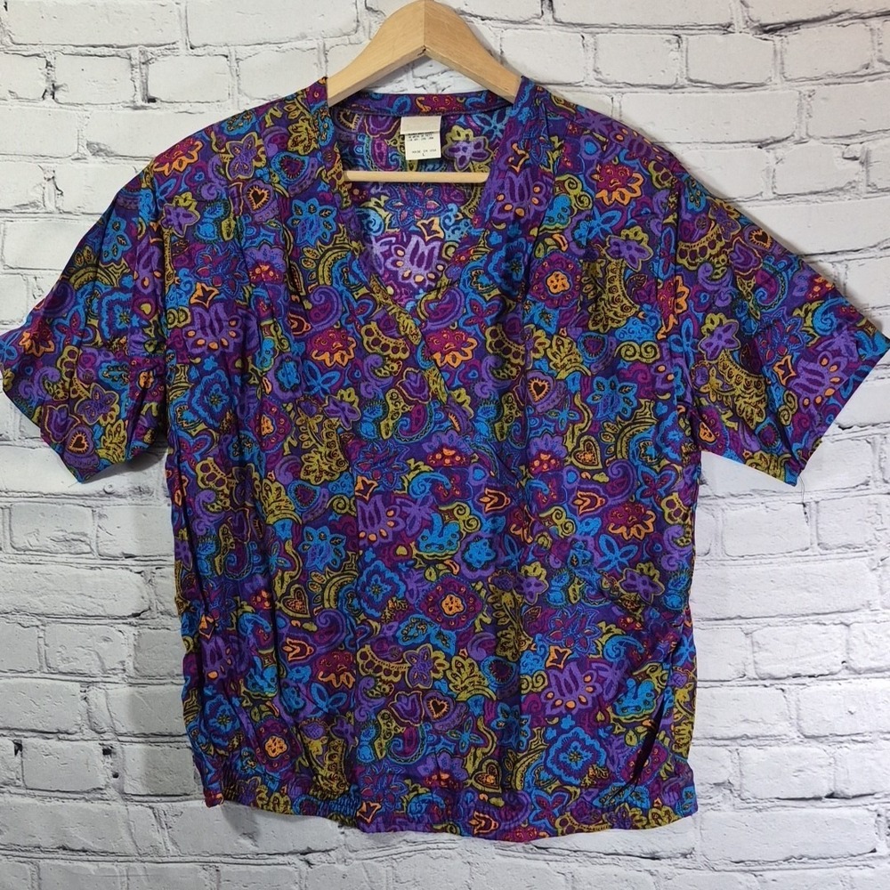Vintage 80s Jantzen Top Abstract Art Deco Shoulder Pads Surplice‎ Size L